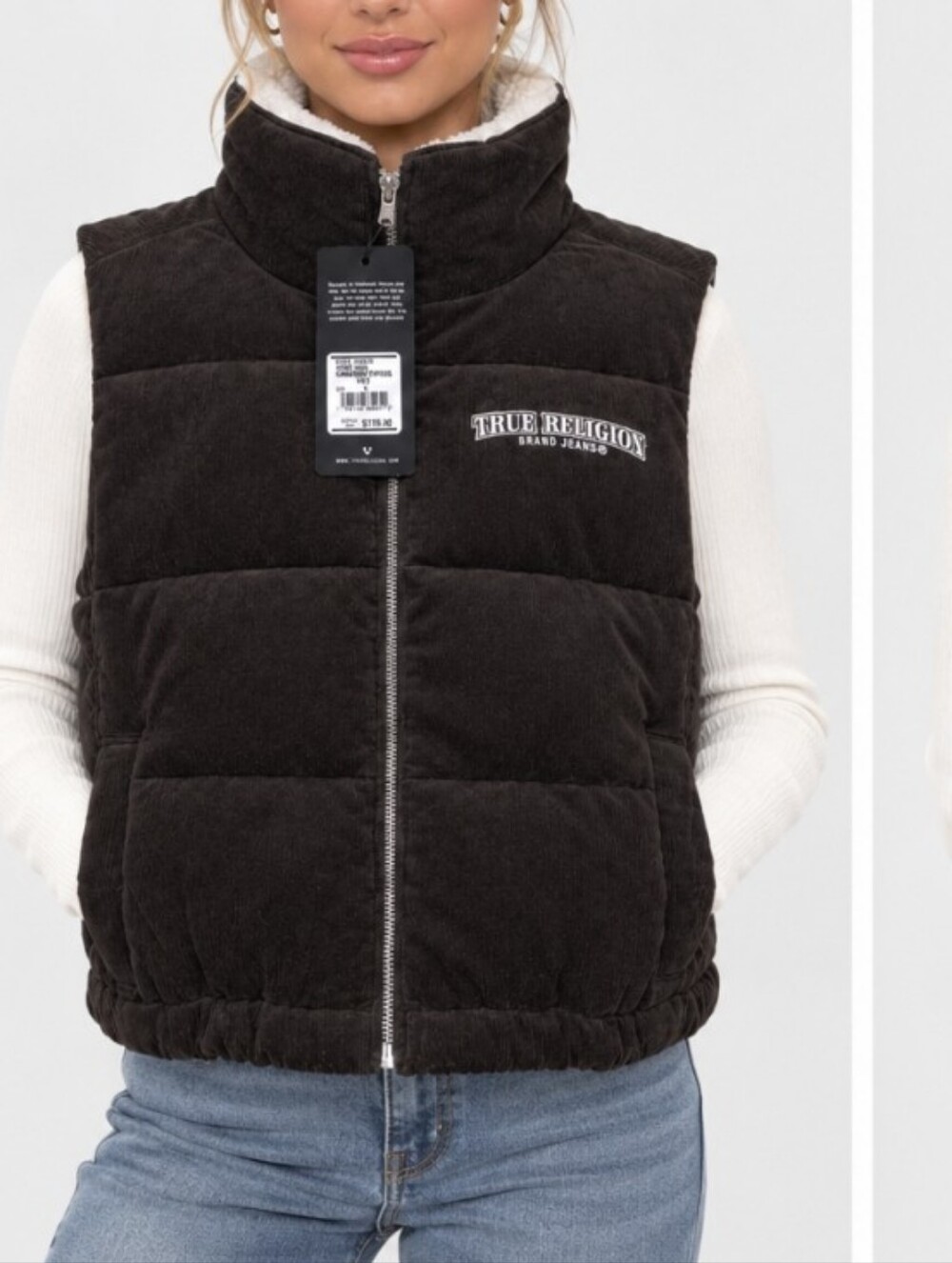 NEW!! True Religion Women Black Corduroy Puffer Vest